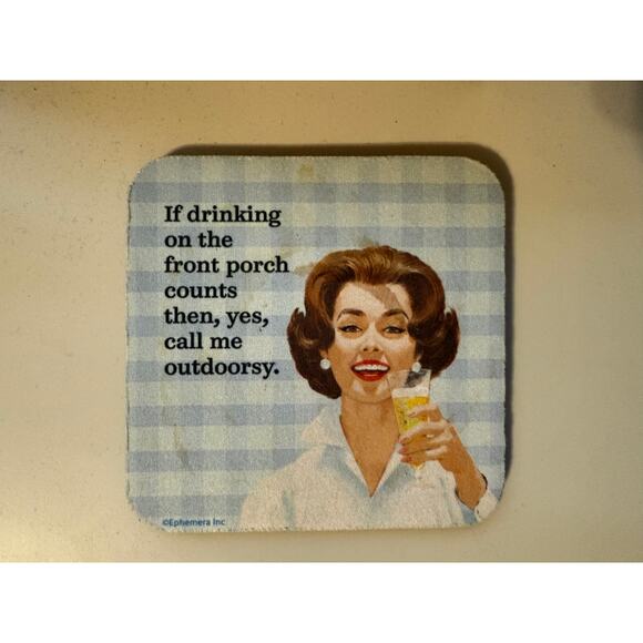Drinking On The Front Porch Funny Coaster - Picture 1 of 2